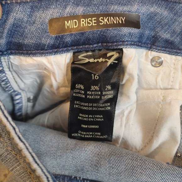 Seven 7 Women's Mid Rise Skinny Light Blue Wash Bedazzled Jeans 16 - Picture 3 of 4